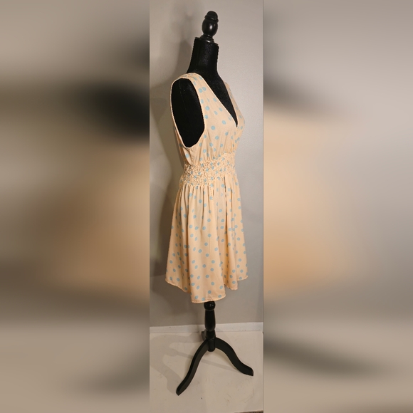 Derek Heart Peach Baby Blue Polka Dots Sleeveless Dress V-Line Neck Large - Picture 6 of 11